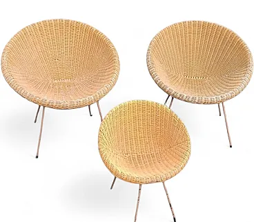 3 Poltrone in vimini, anni '50