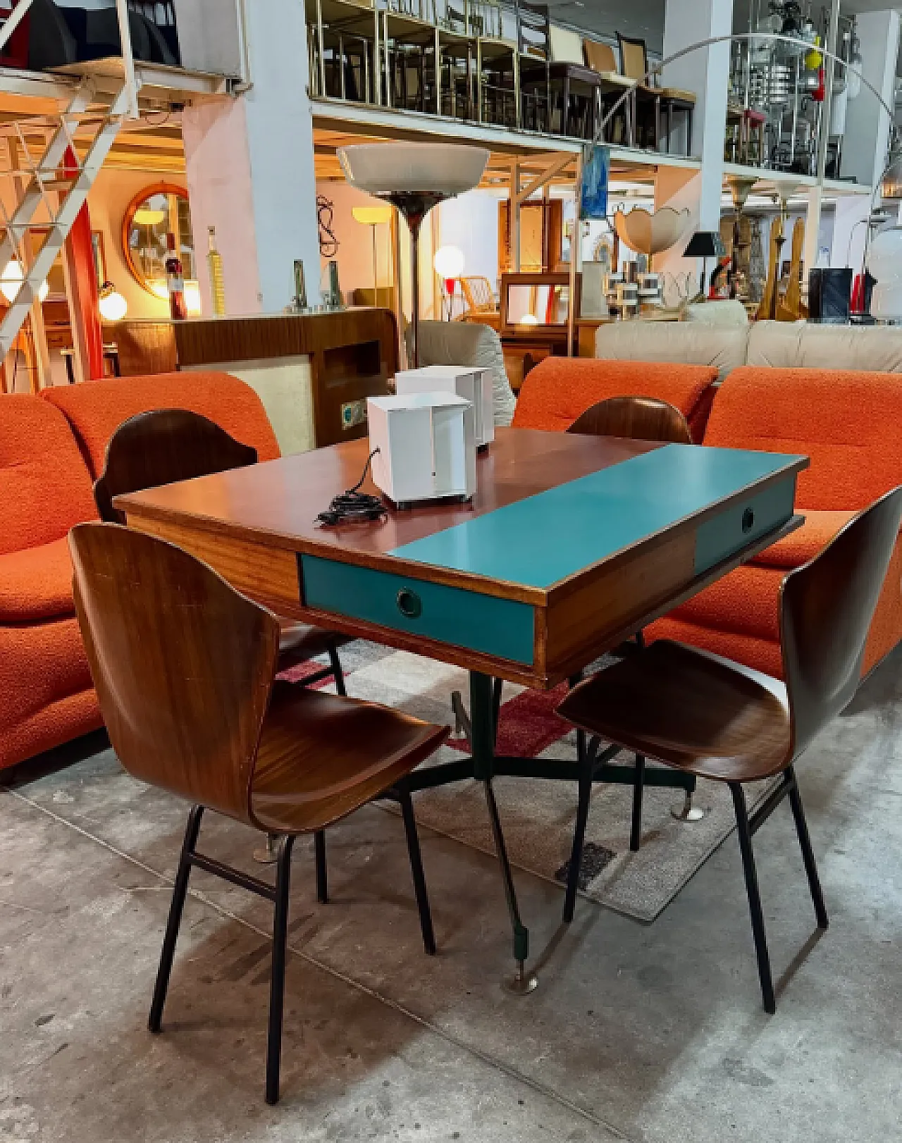 Center desk with four drawers and two-tone top, 1960s 1