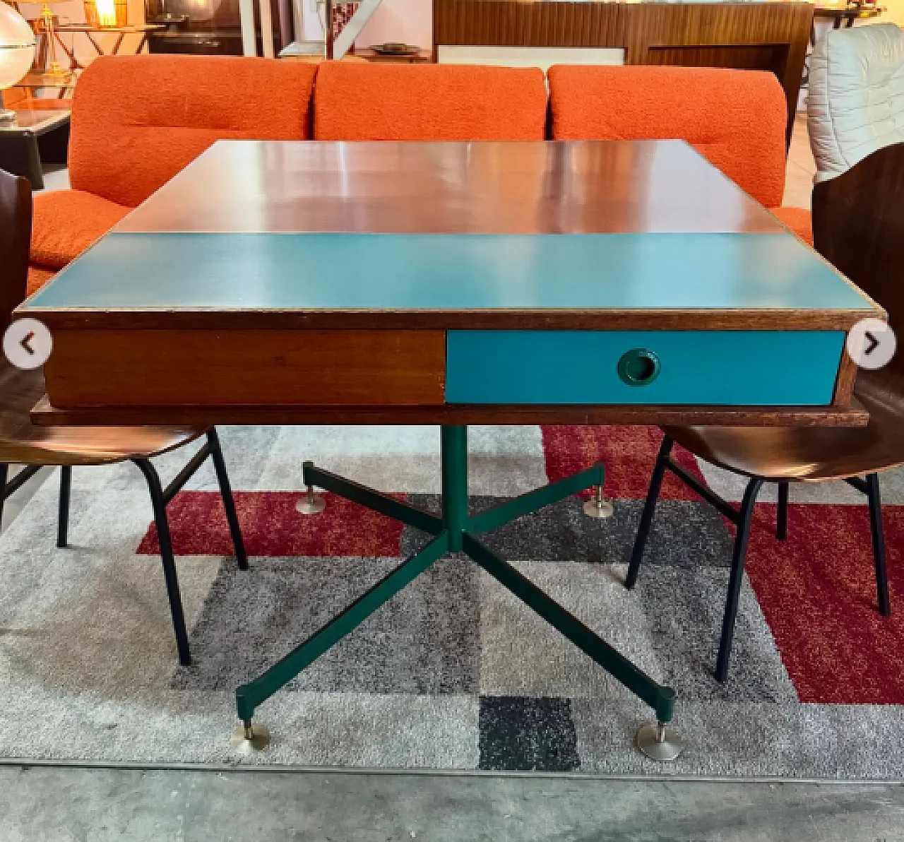 Center desk with four drawers and two-tone top, 1960s 3