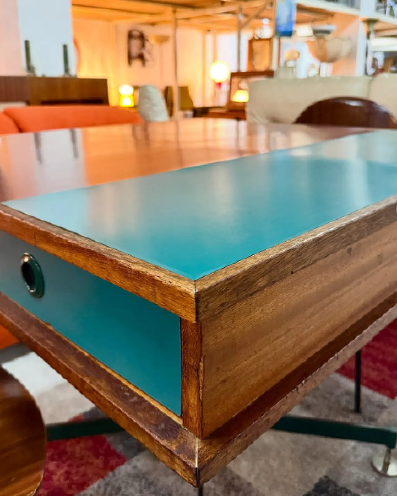 Center desk with four drawers and two-tone top, 1960s 4