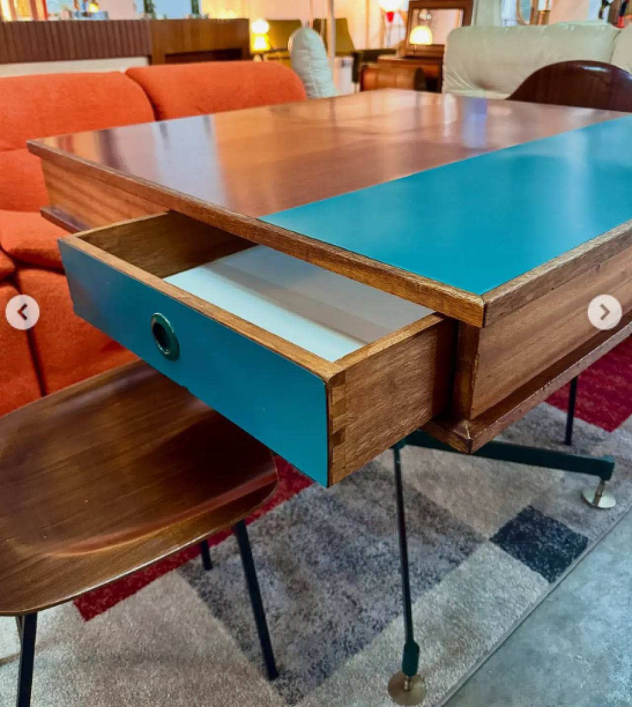 Center desk with four drawers and two-tone top, 1960s 5