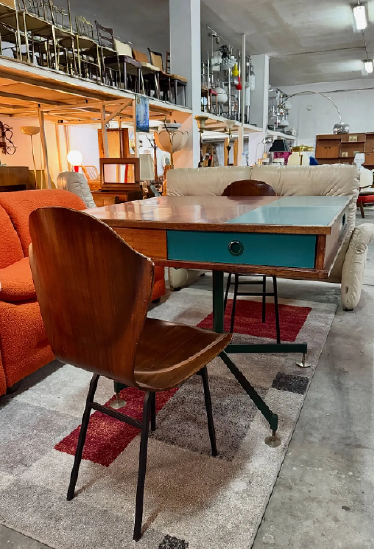 Center desk with four drawers and two-tone top, 1960s 6
