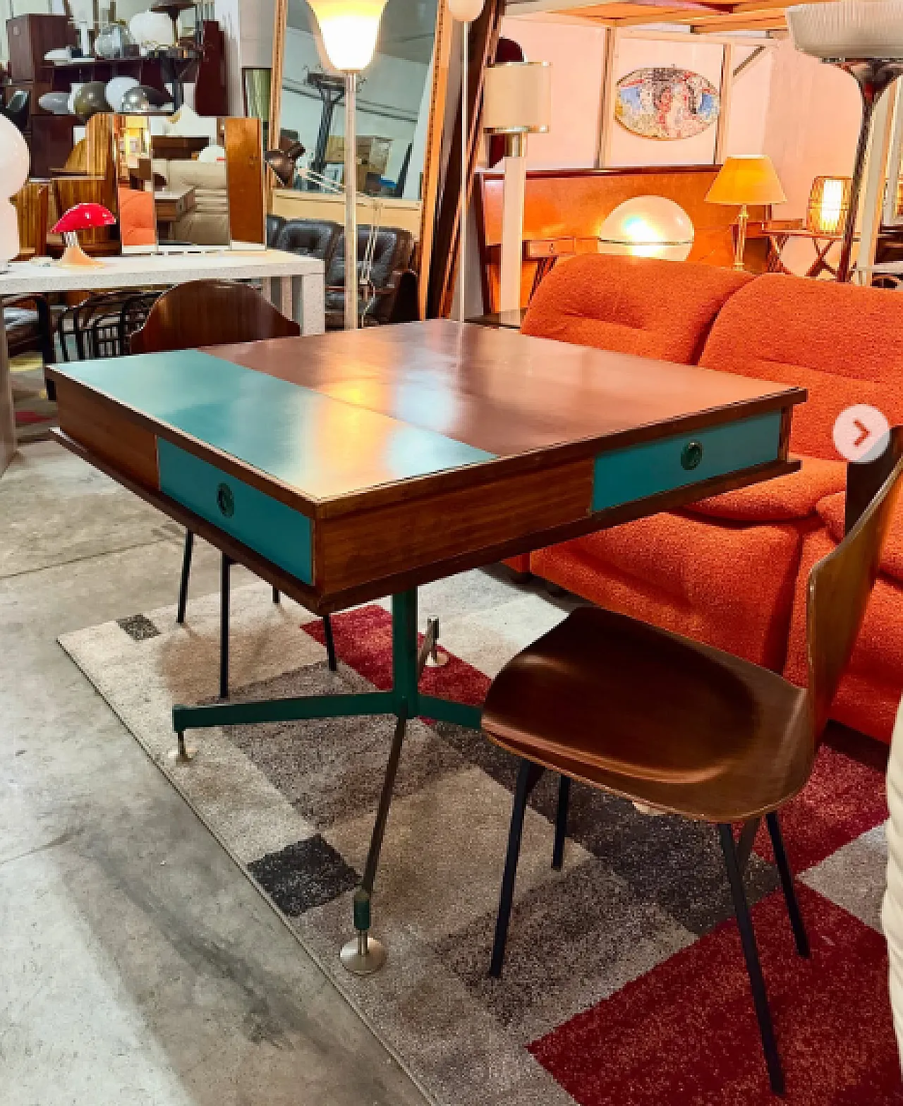 Center desk with four drawers and two-tone top, 1960s 7