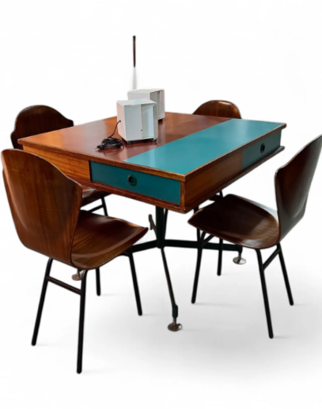 Center desk with four drawers and two-tone top, 1960s 9