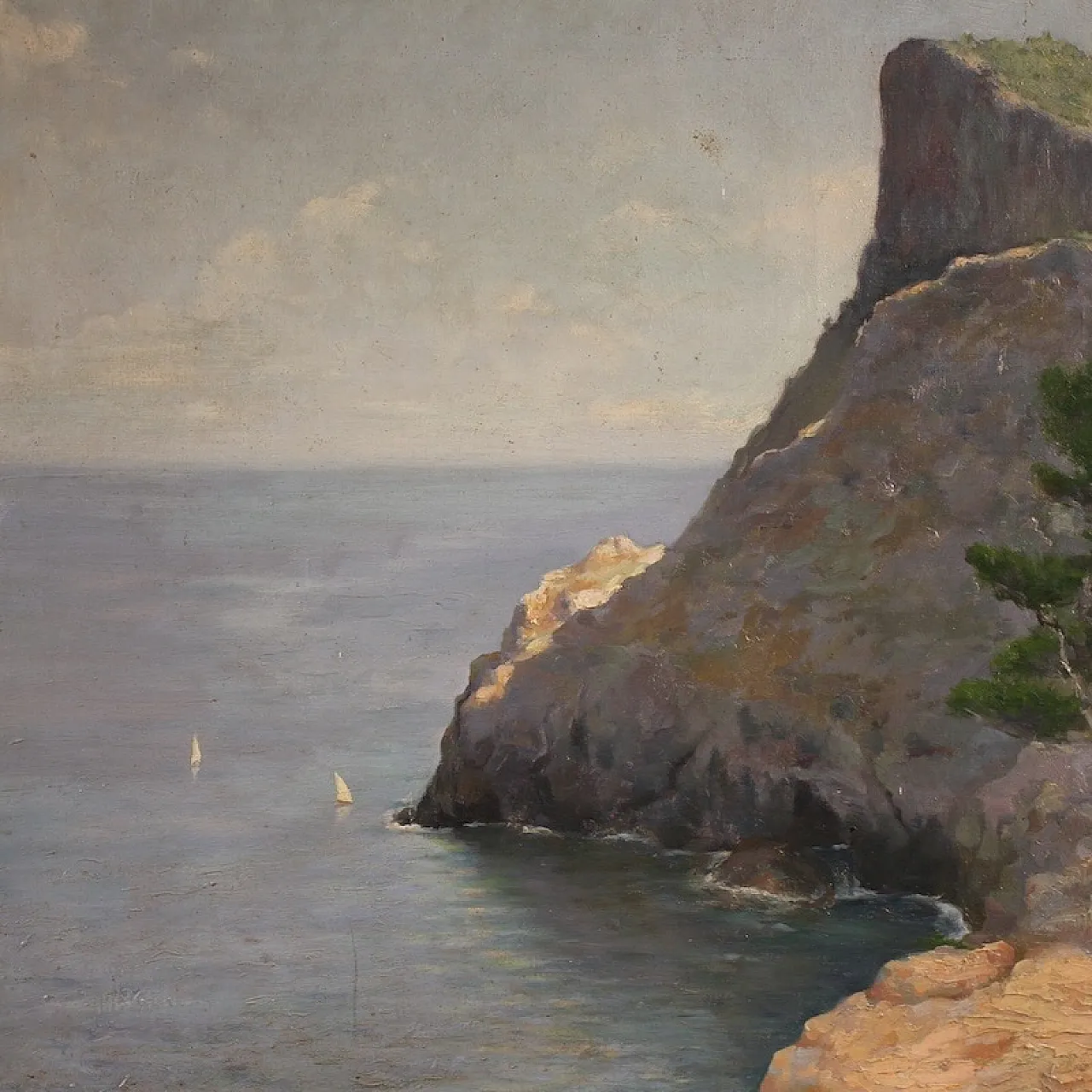 Dipinto spagnolo, paesaggio veduta di mare, '900 3