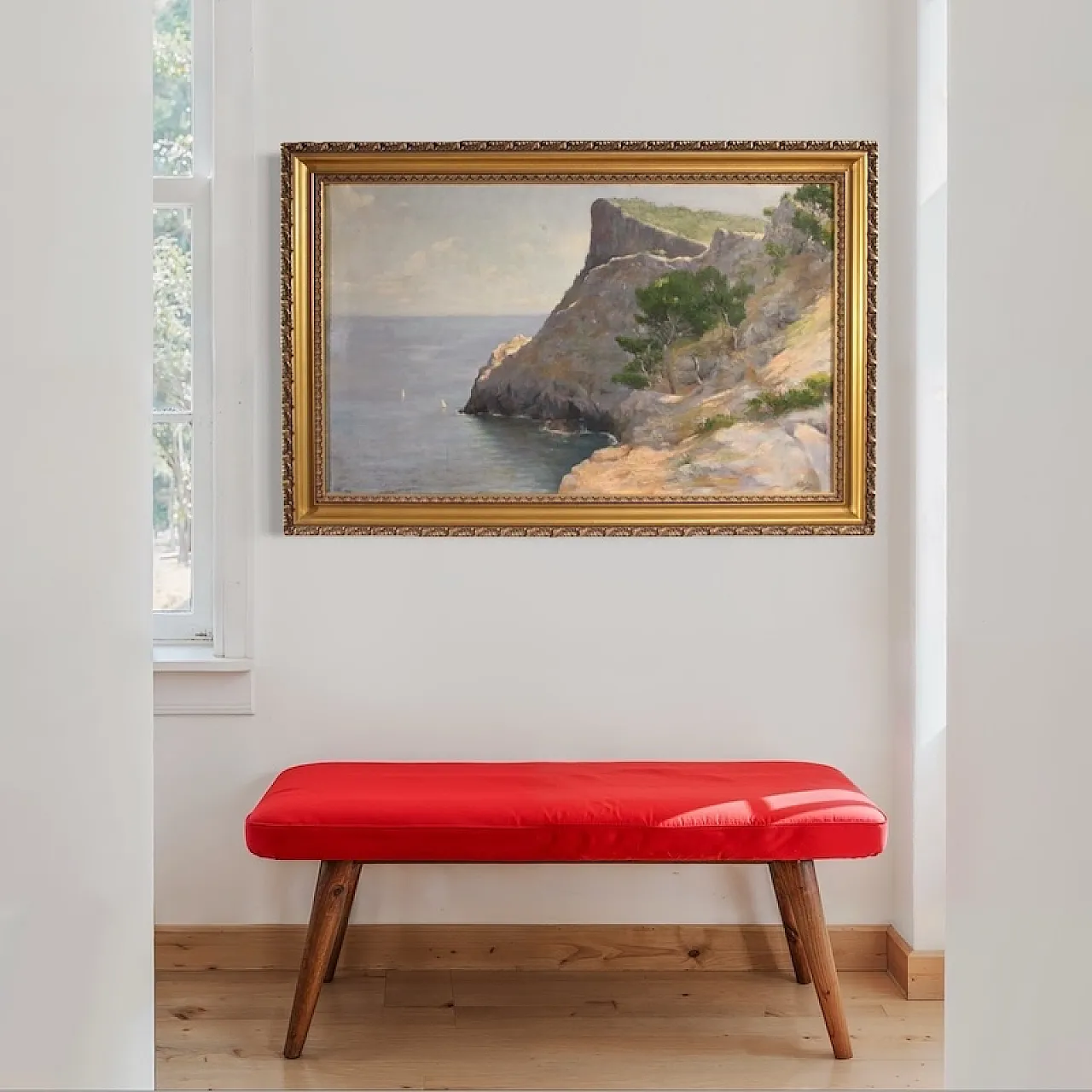 Dipinto spagnolo, paesaggio veduta di mare, '900 4
