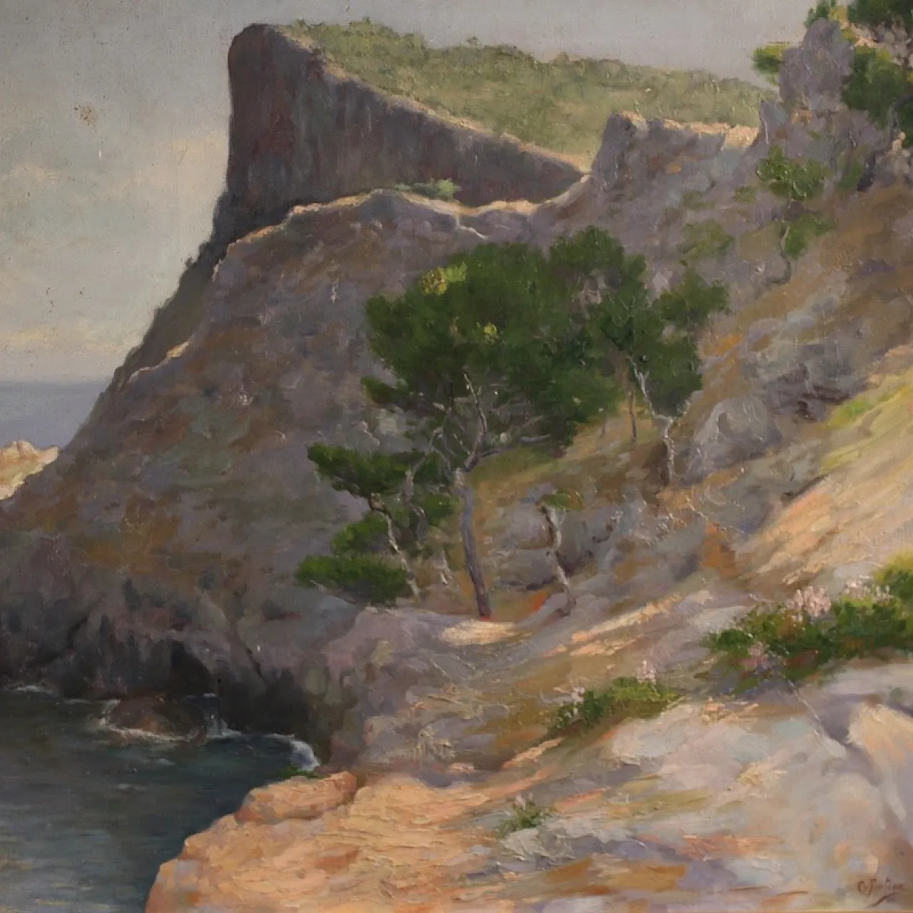 Dipinto spagnolo, paesaggio veduta di mare, '900 5