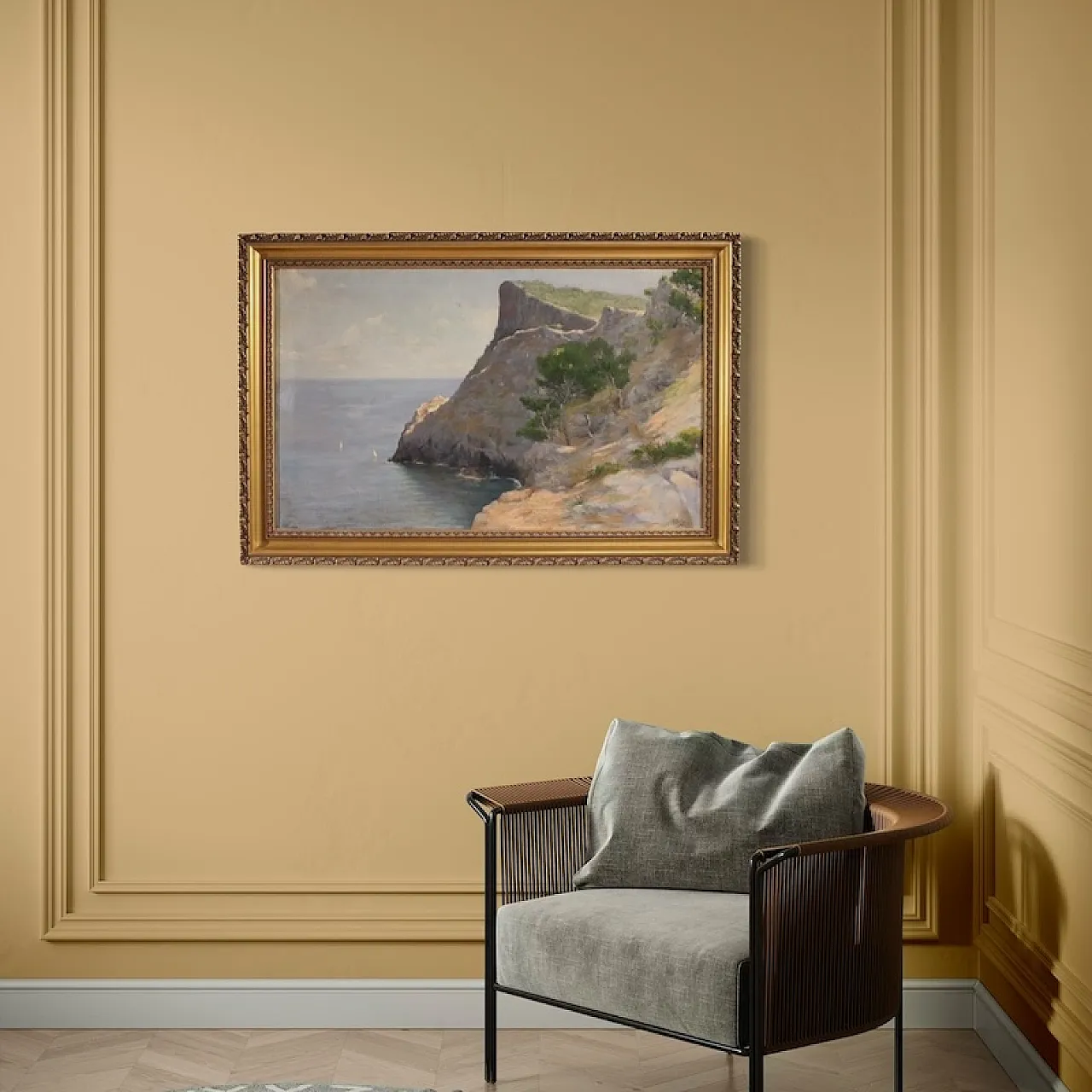 Dipinto spagnolo, paesaggio veduta di mare, '900 8