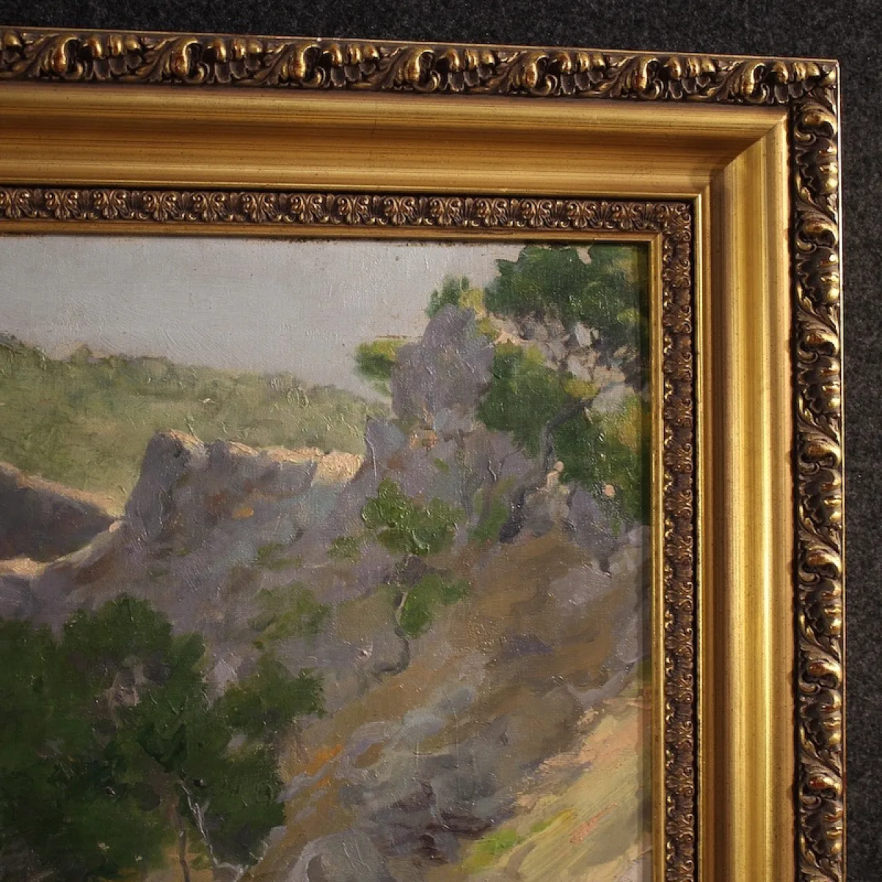 Dipinto spagnolo, paesaggio veduta di mare, '900 9
