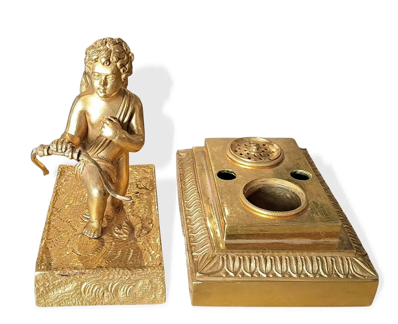 Cupid Triumphant, gilded bronze inkwell, early 19th century 6