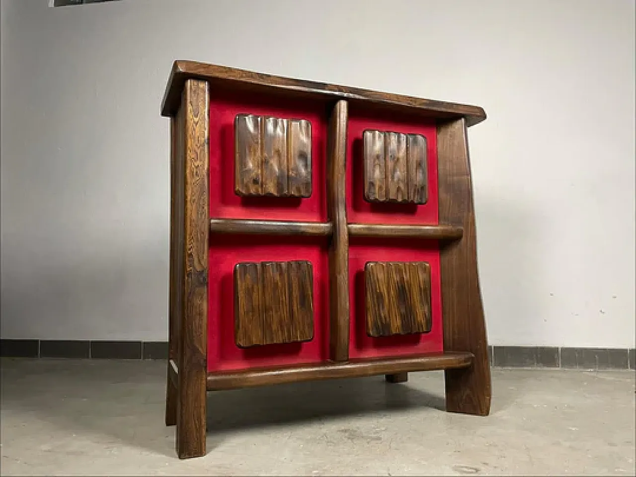 Mid-Century brutalist backlit bar cabinet in solid wood, 1970s 3