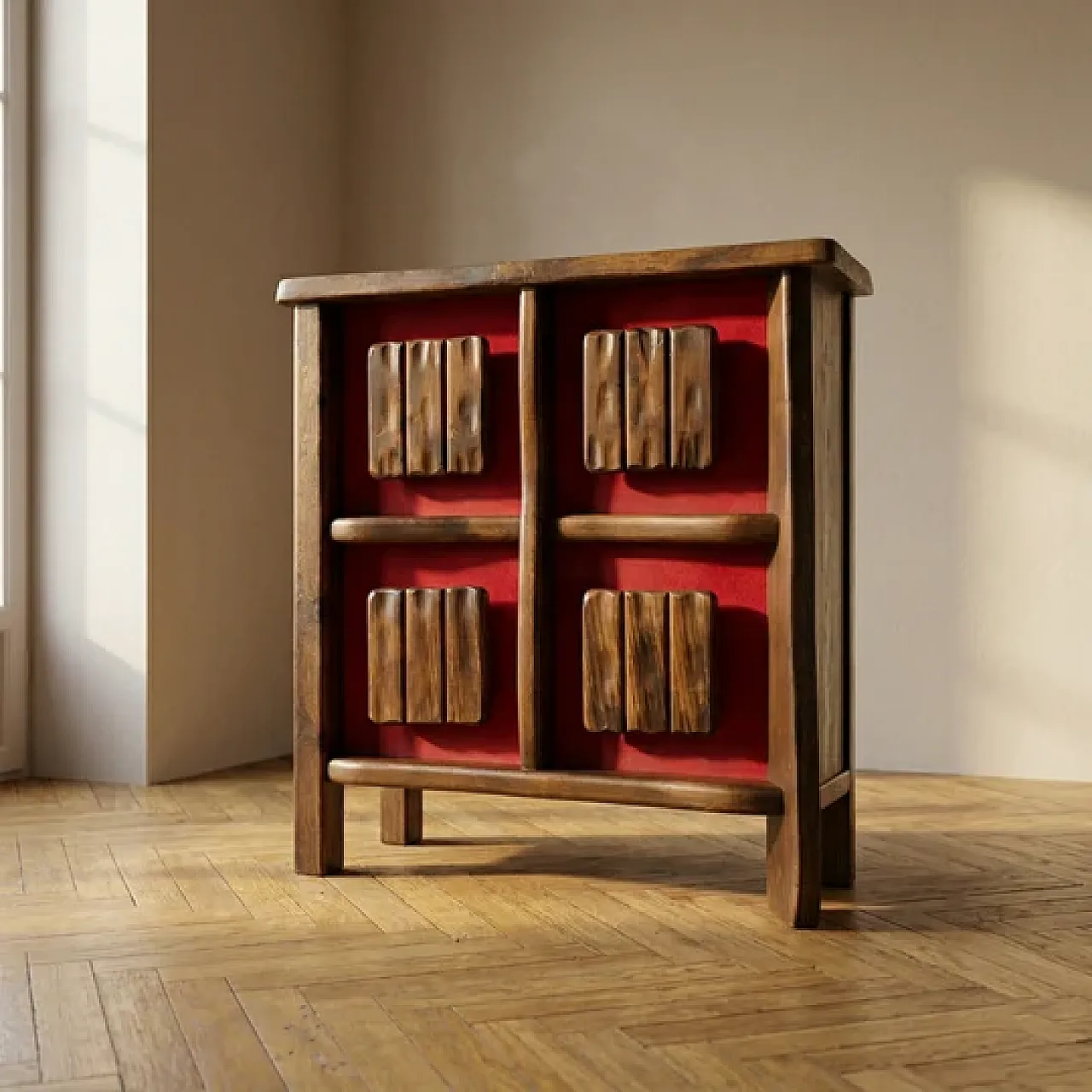 Mid-Century brutalist backlit bar cabinet in solid wood, 1970s 4