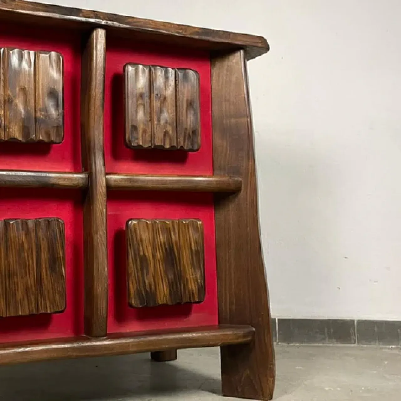 Mid-Century brutalist backlit bar cabinet in solid wood, 1970s 5