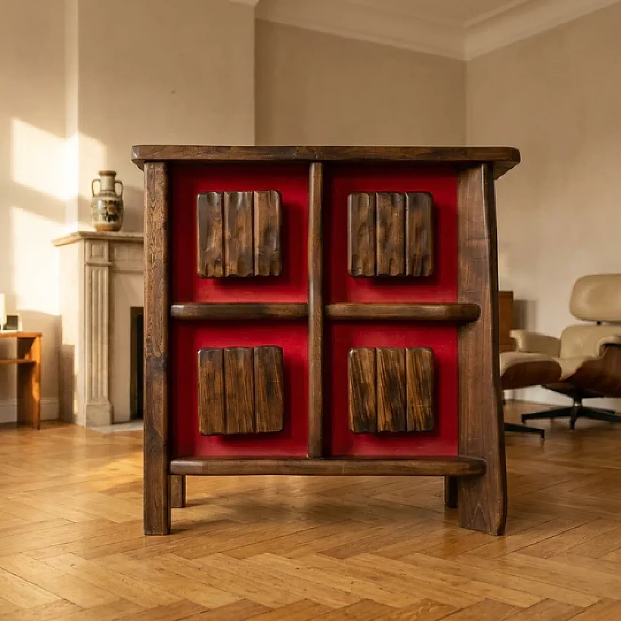 Mid-Century brutalist backlit bar cabinet in solid wood, 1970s 6
