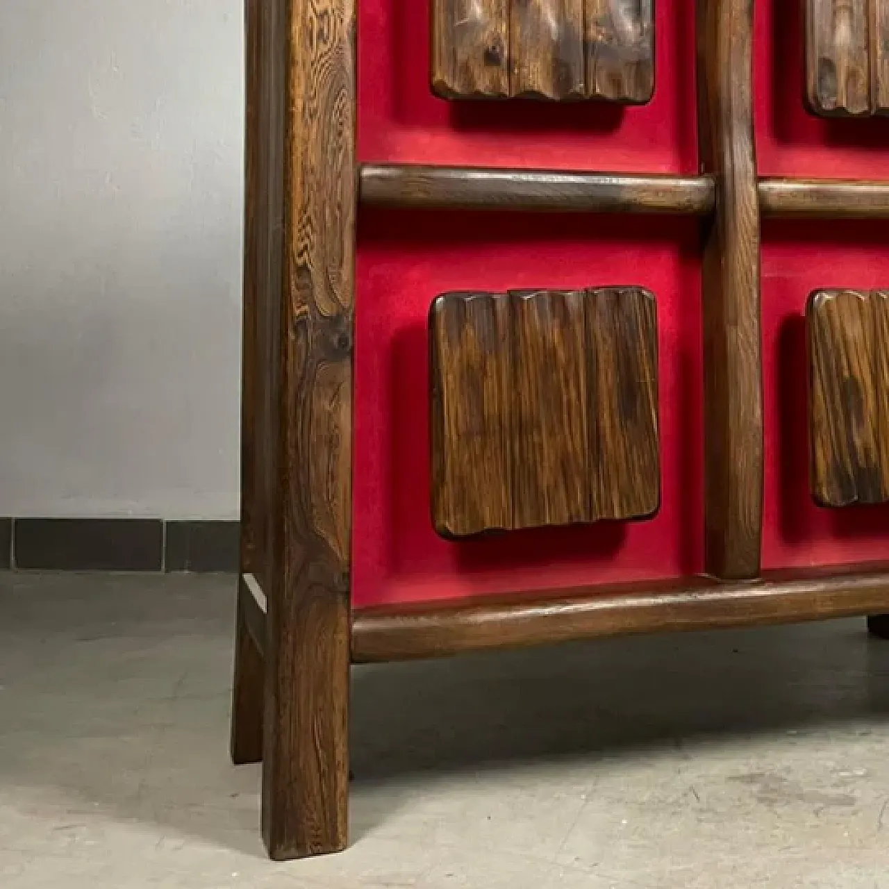 Mid-Century brutalist backlit bar cabinet in solid wood, 1970s 7