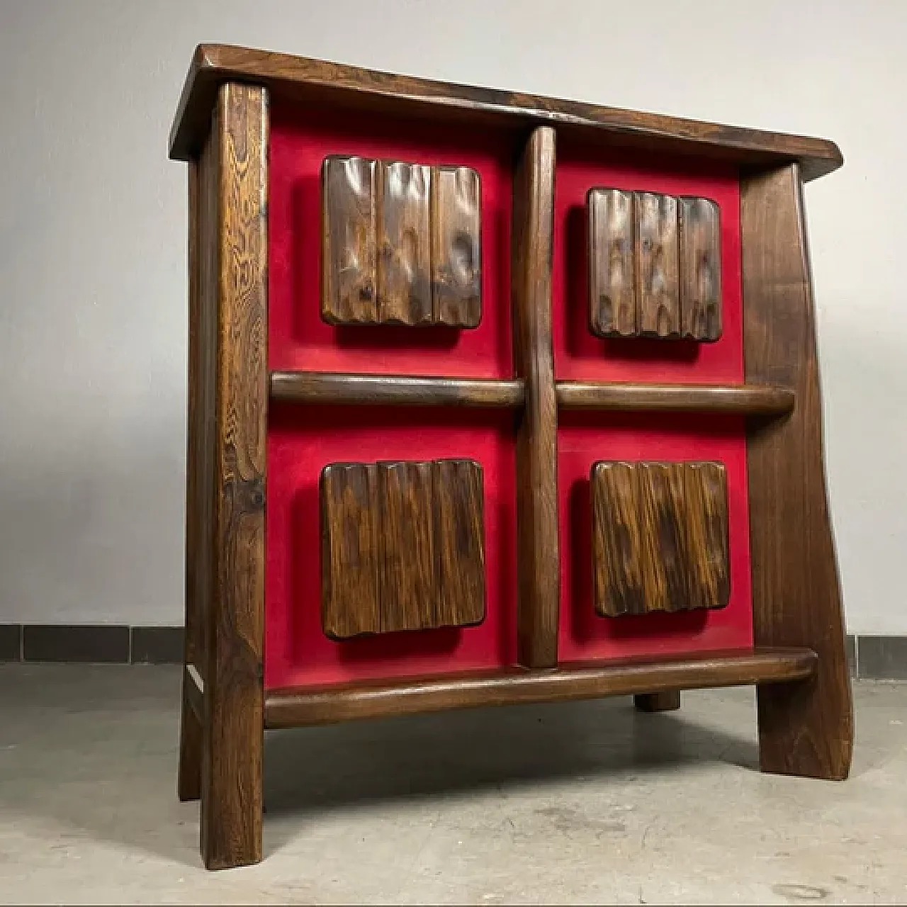 Mid-Century brutalist backlit bar cabinet in solid wood, 1970s 8