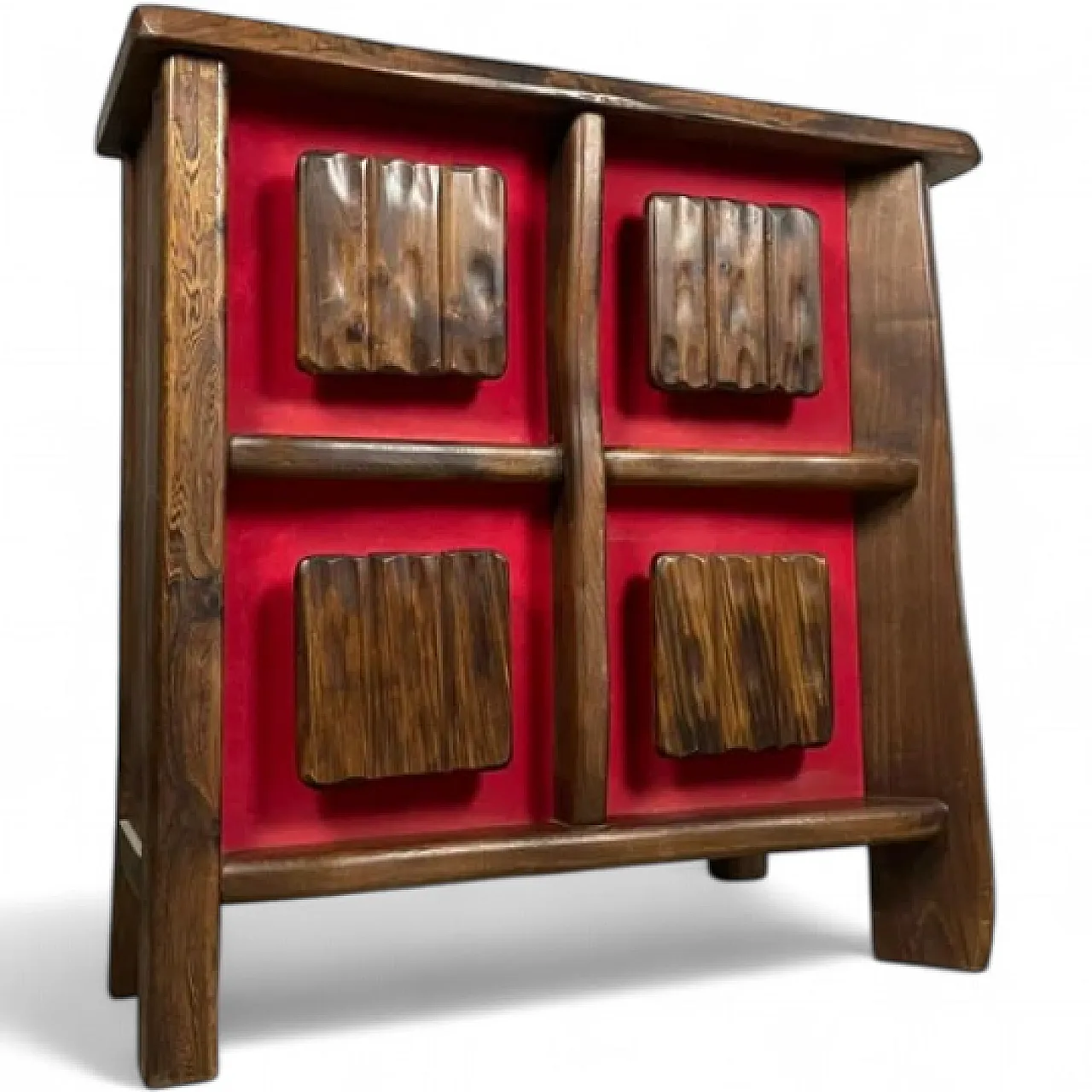 Mid-Century brutalist backlit bar cabinet in solid wood, 1970s 9
