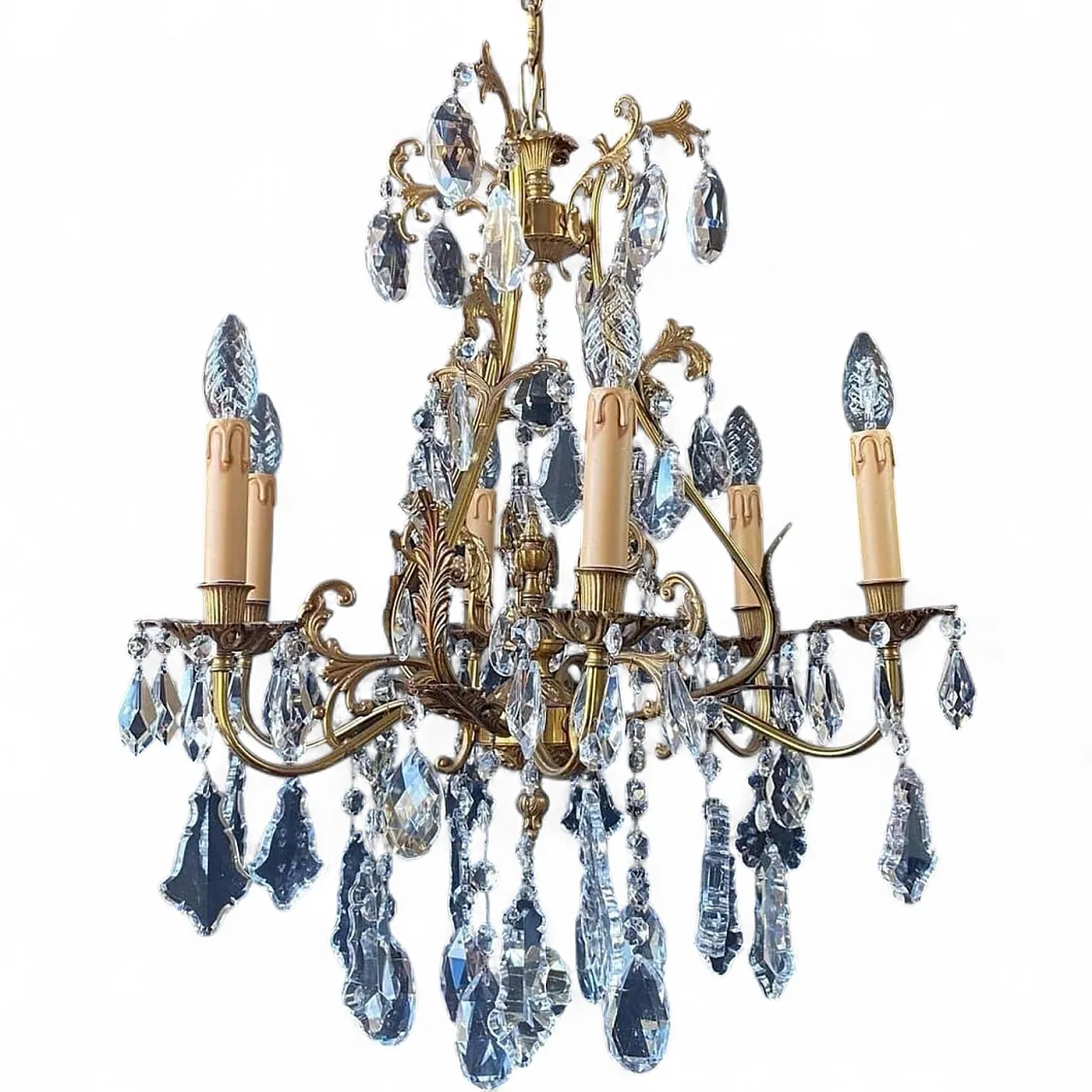 Lampadario in bronzo con pendenti in cristallo, anni '60 6
