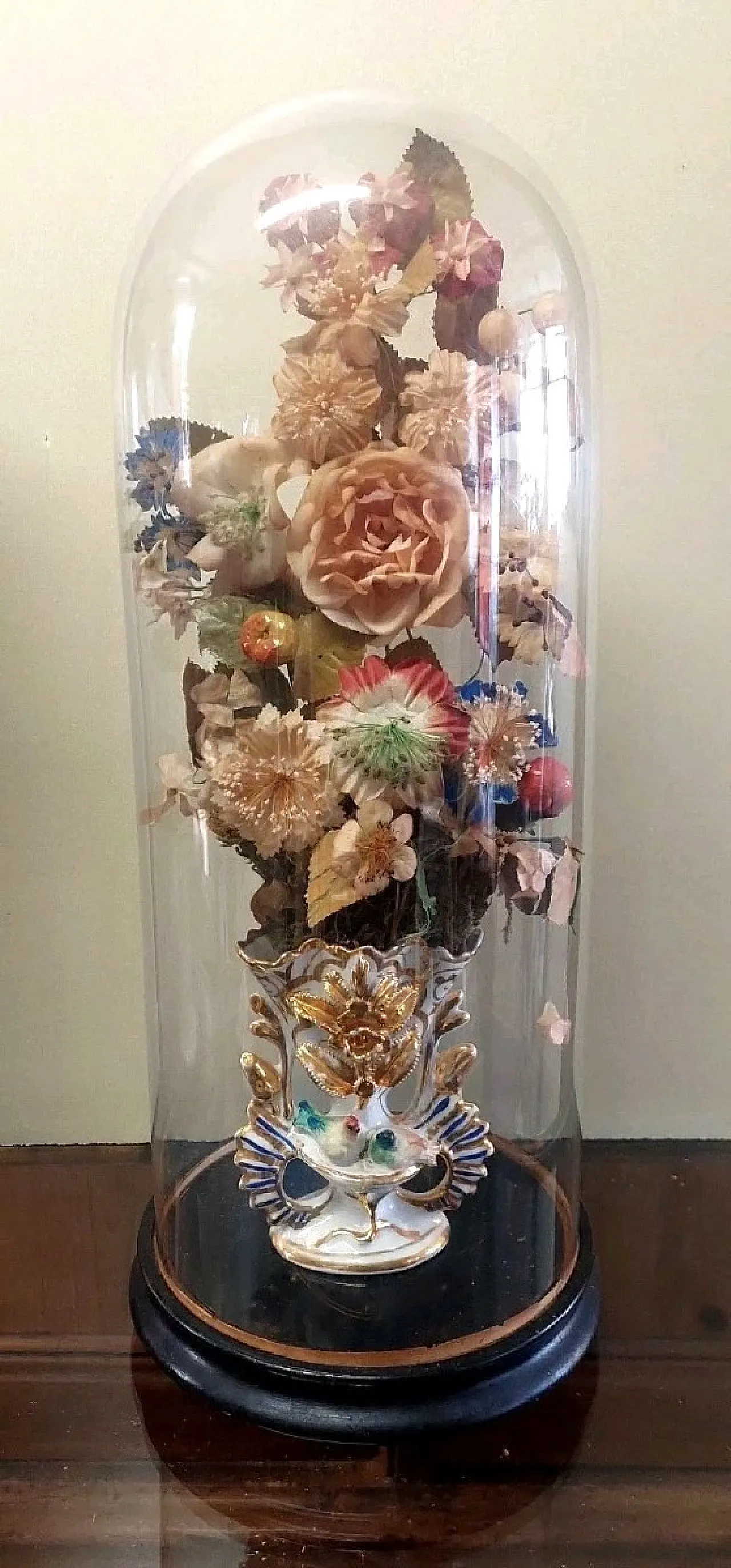 Antique blown glass bell on wood base, late 19th century 1