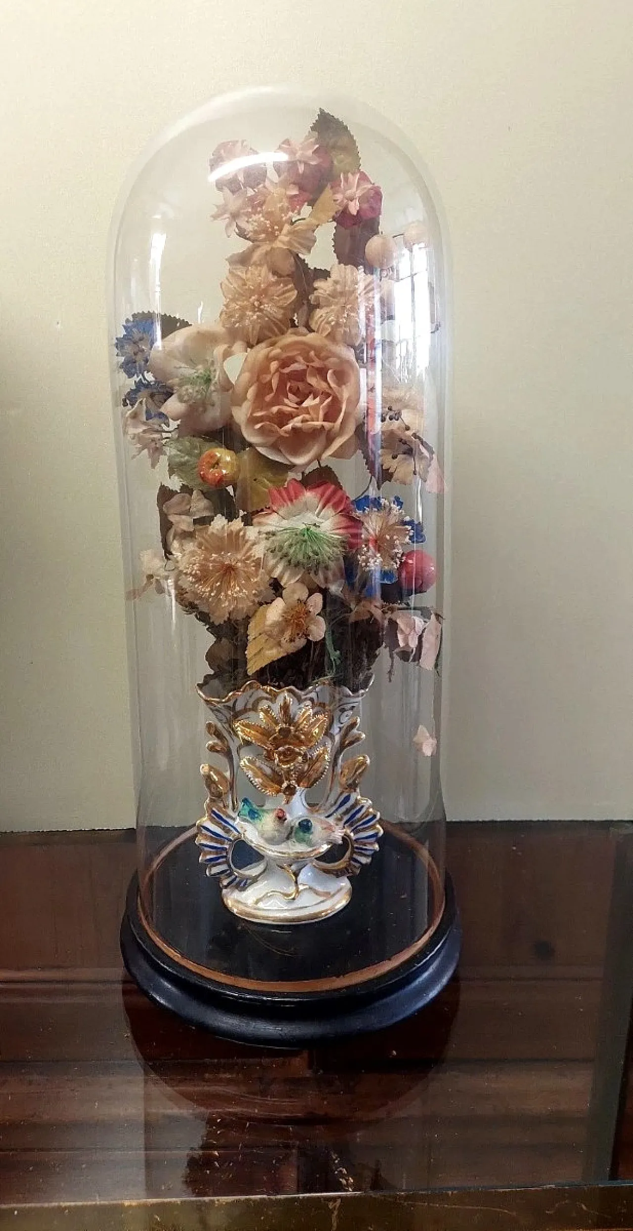 Antique blown glass bell on wood base, late 19th century 2