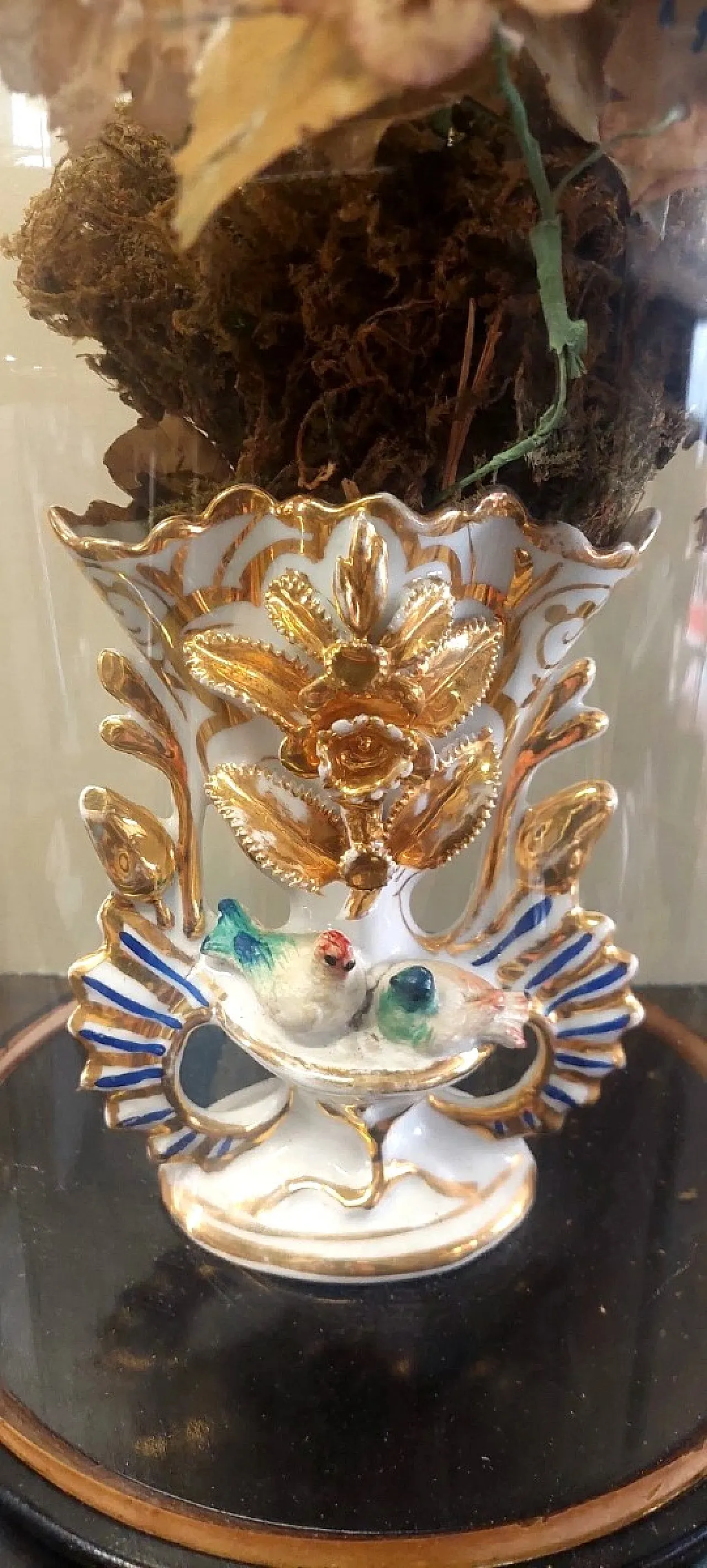 Antique blown glass bell on wood base, late 19th century 3