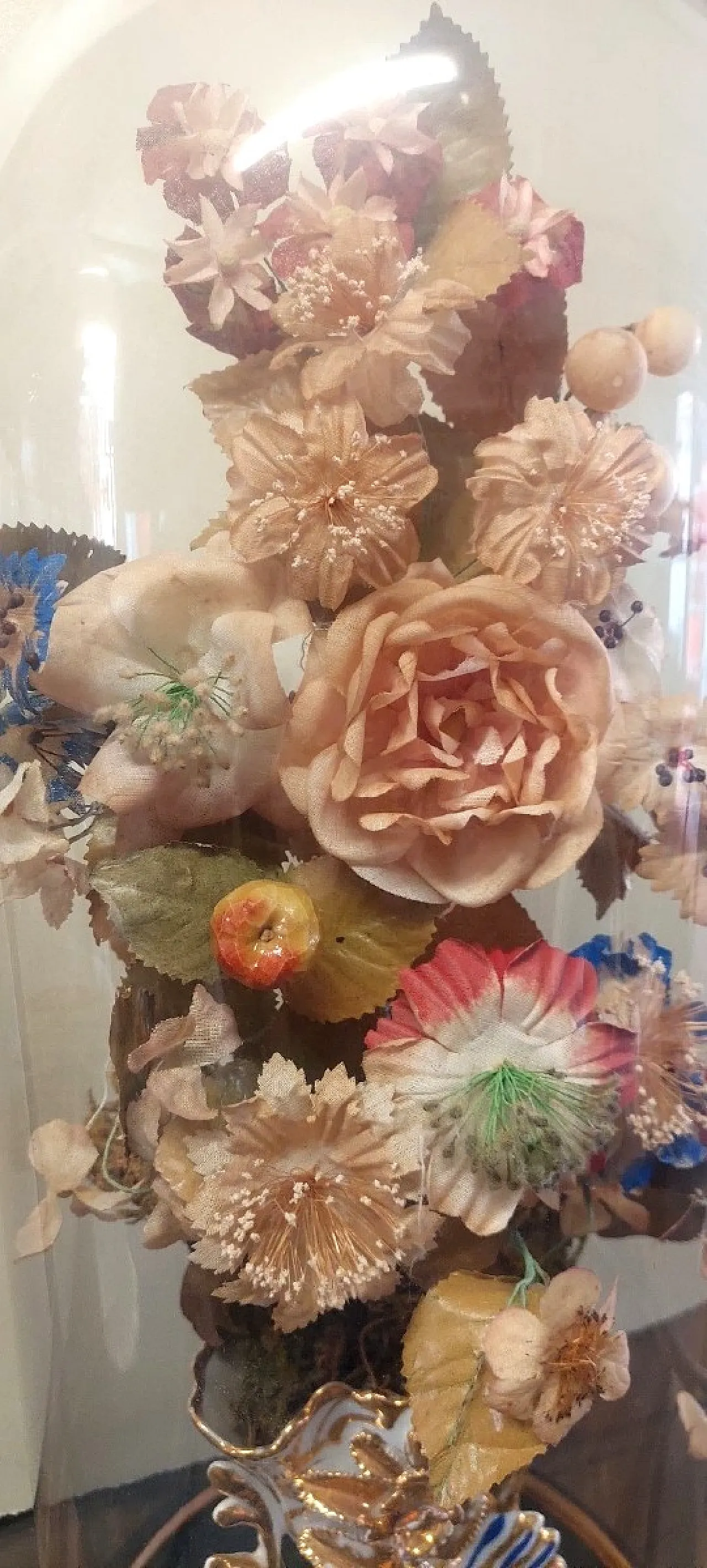 Antique blown glass bell on wood base, late 19th century 5