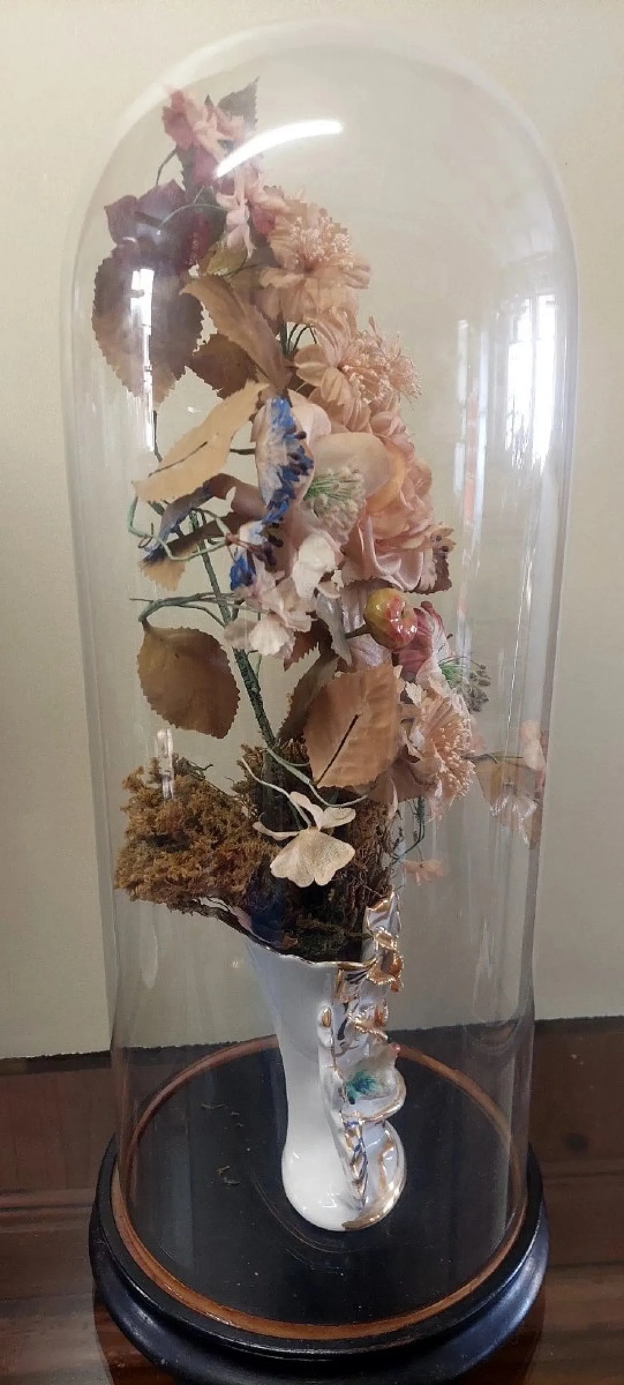 Antique blown glass bell on wood base, late 19th century 6