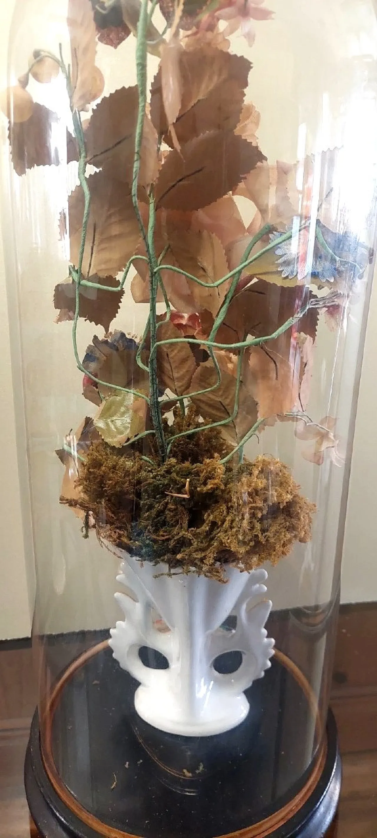 Antique blown glass bell on wood base, late 19th century 7