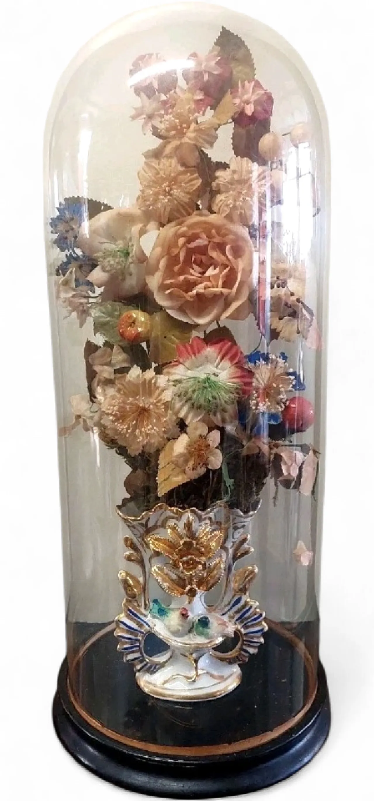 Antique blown glass bell on wood base, late 19th century 9