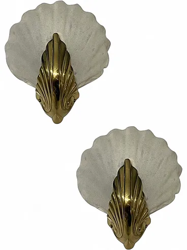 Pair of Italian Murano Glass Shell Sconces, 1960s