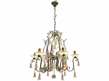 Pink Murano glass floral chandelier, 1960s