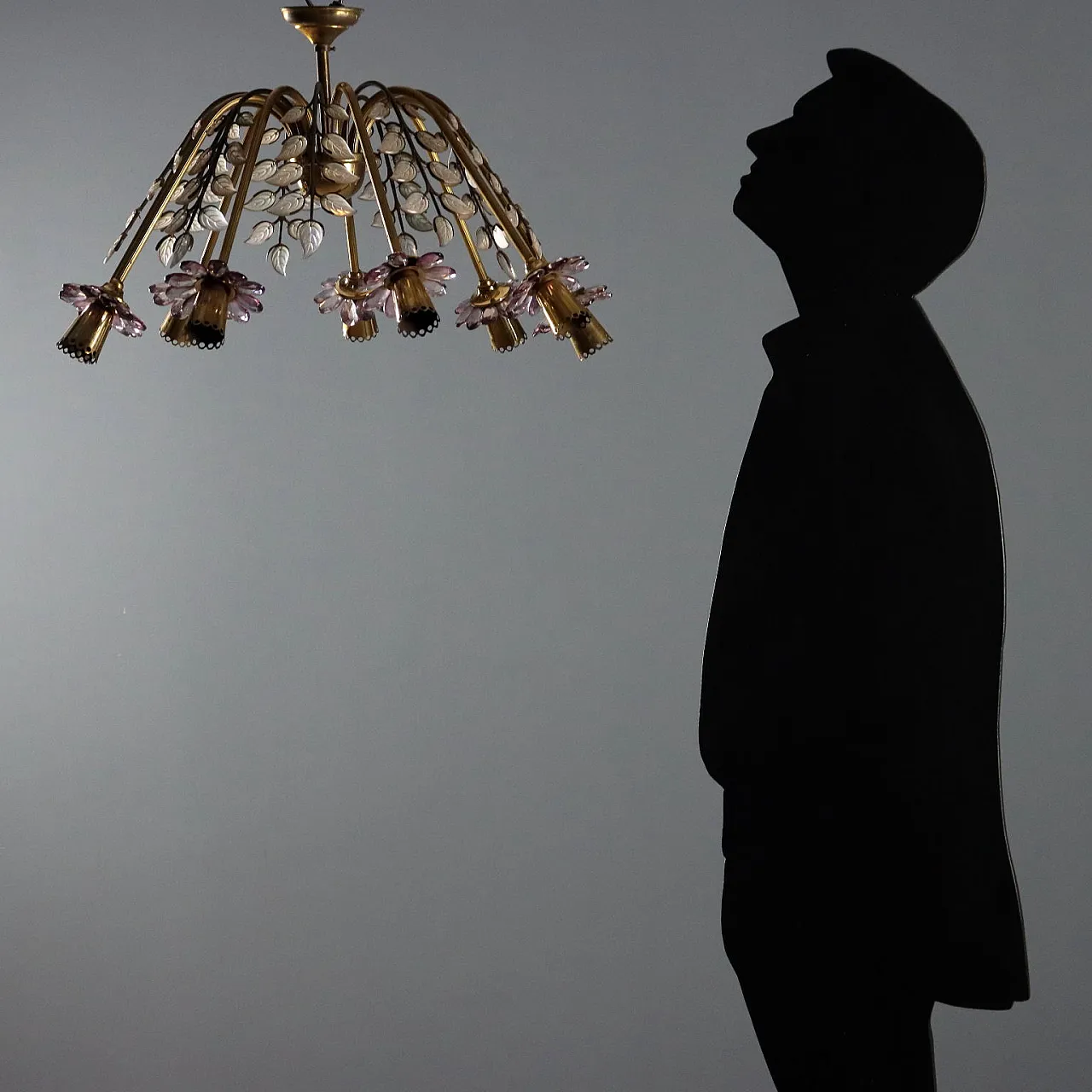 Lampadario in ottone e vetro, anni '50 2