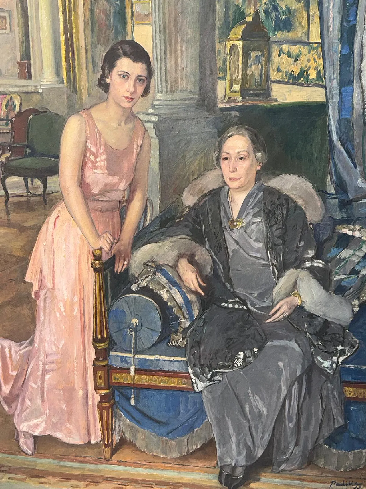 Painting Elegant Salon, Mother and Daughter, Luigi Paolillo 1933 10