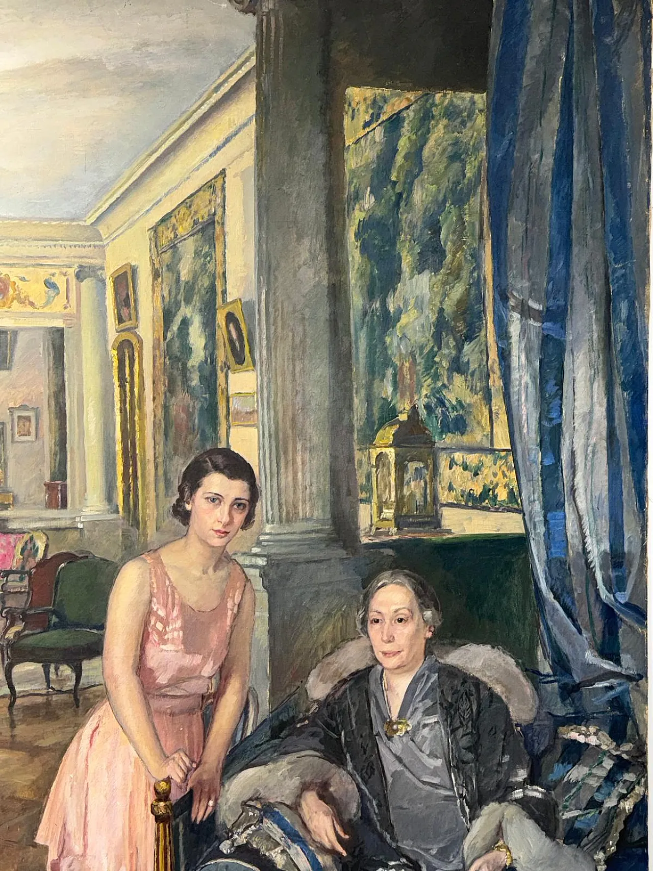 Painting Elegant Salon, Mother and Daughter, Luigi Paolillo 1933 11