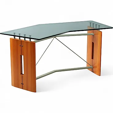 Scrivania in vetro e legno, '900