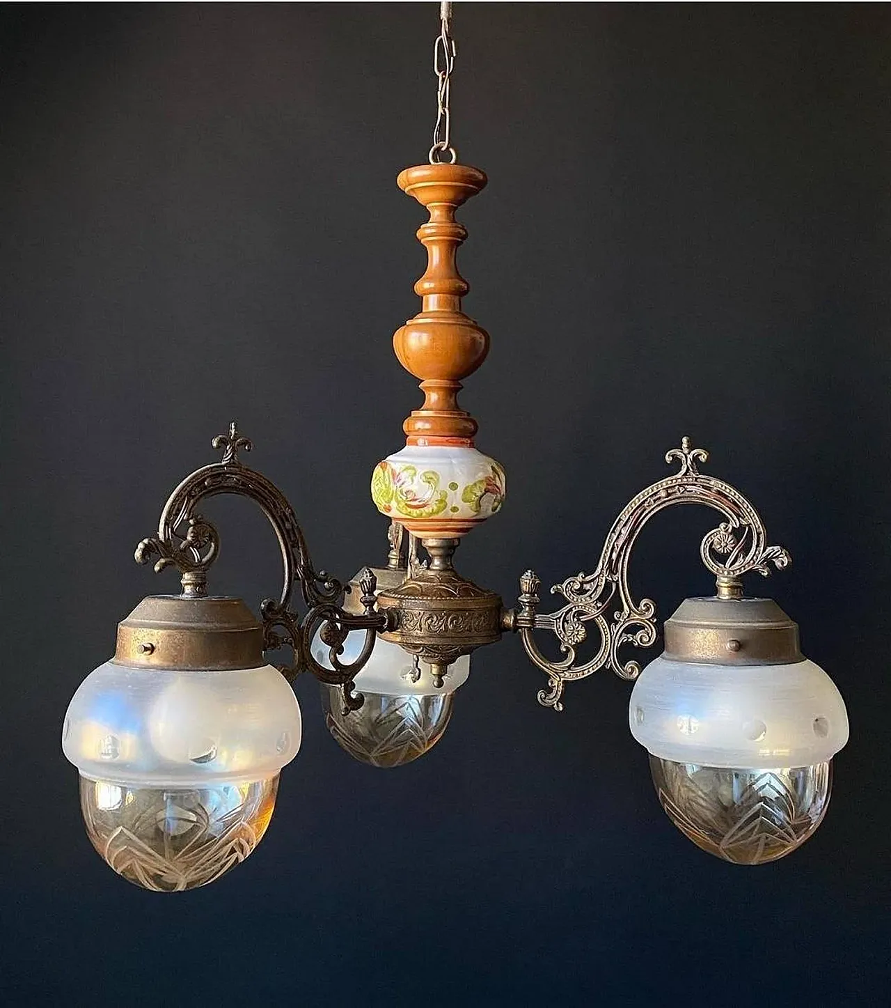 Lampadario in bronzo e ottone, anni '60 2