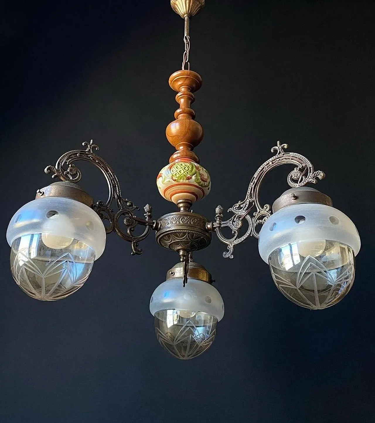 Lampadario in bronzo e ottone, anni '60 3