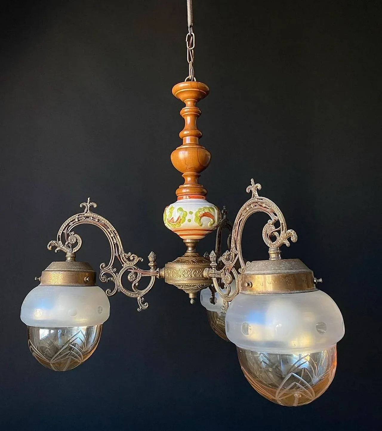 Lampadario in bronzo e ottone, anni '60 4