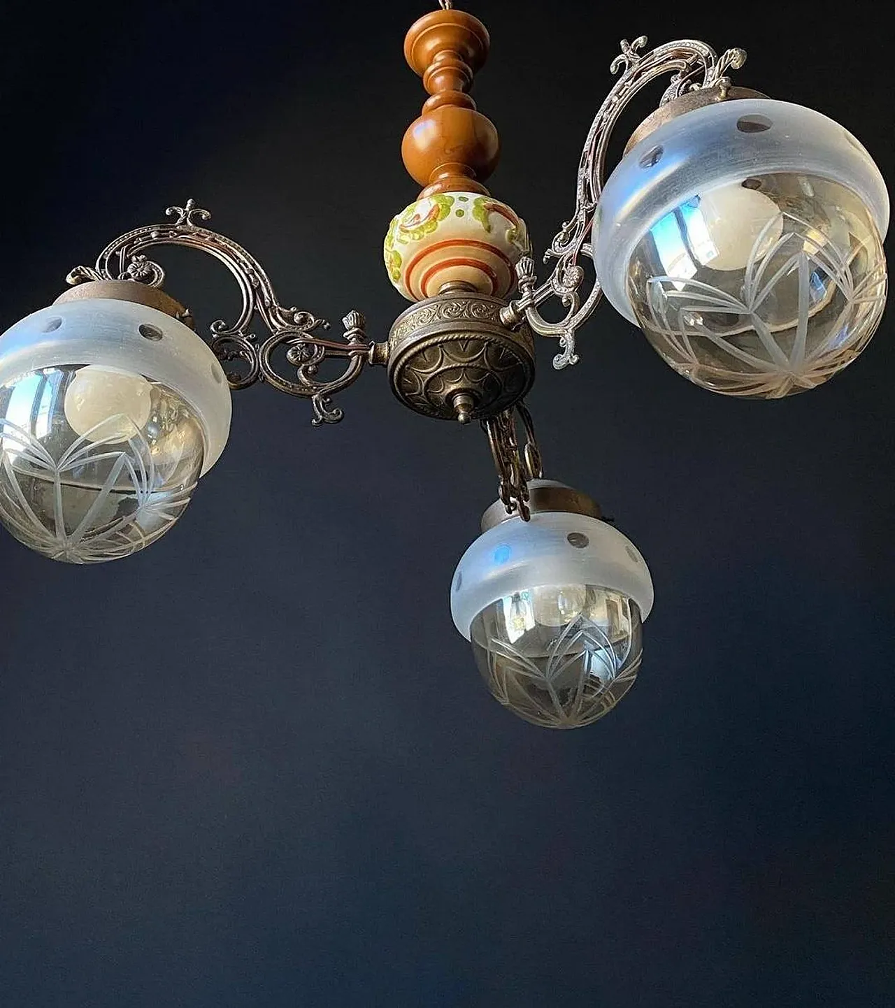 Lampadario in bronzo e ottone, anni '60 5