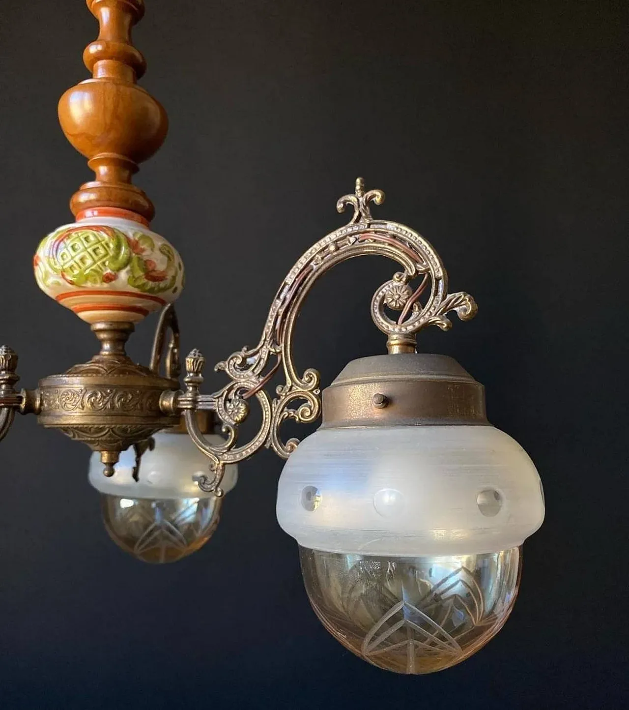 Lampadario in bronzo e ottone, anni '60 6