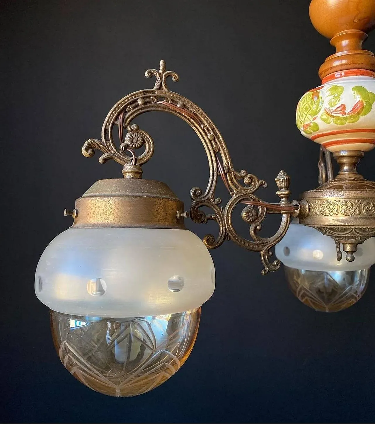 Lampadario in bronzo e ottone, anni '60 7