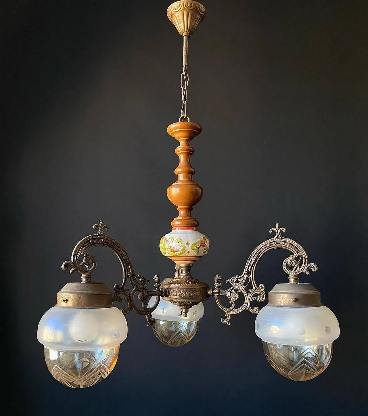 Lampadario in bronzo e ottone, anni '60 8