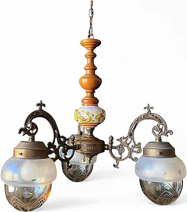 Lampadario in bronzo e ottone, anni '60