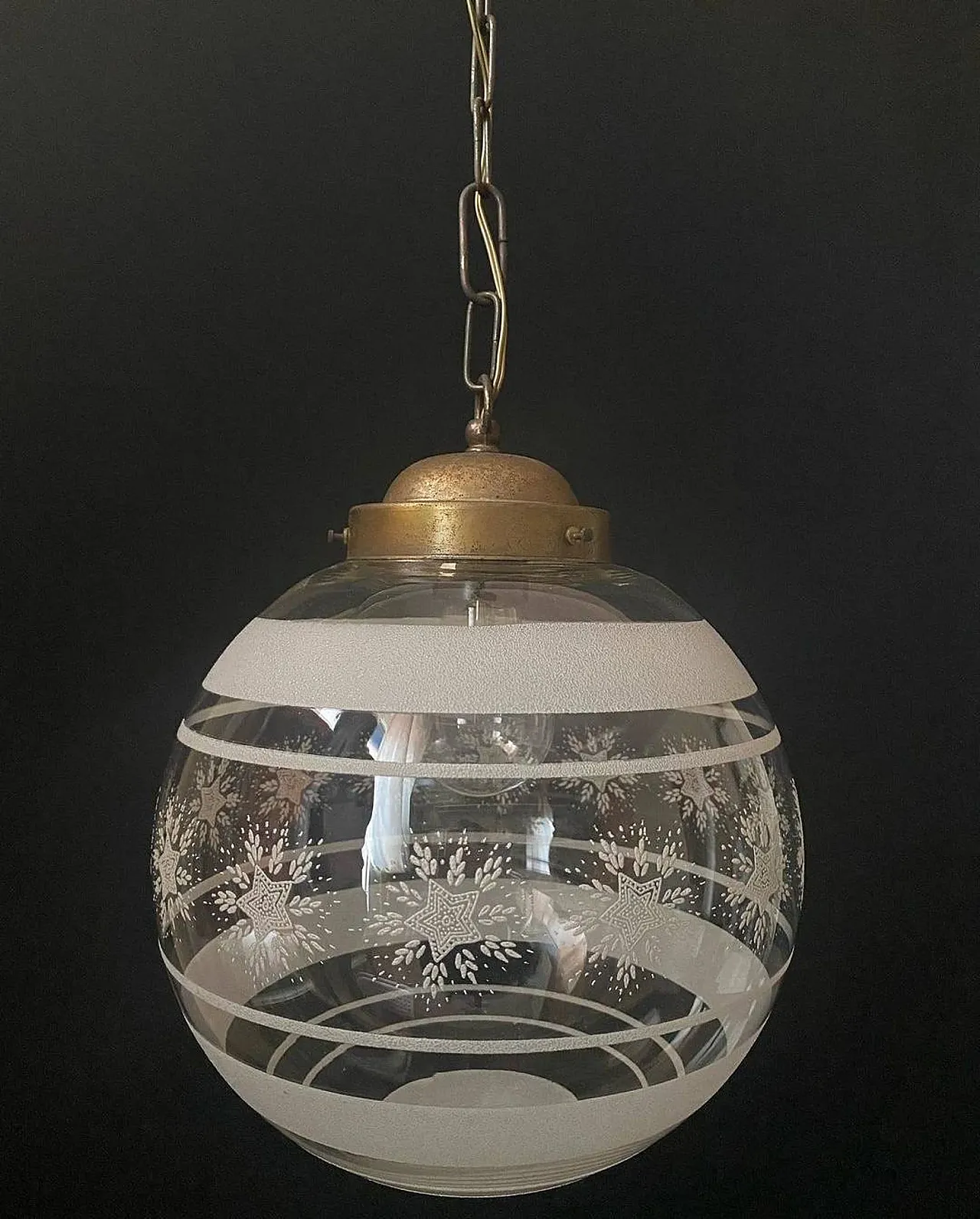 Lampadario in vetro e ottone, anni '60 1