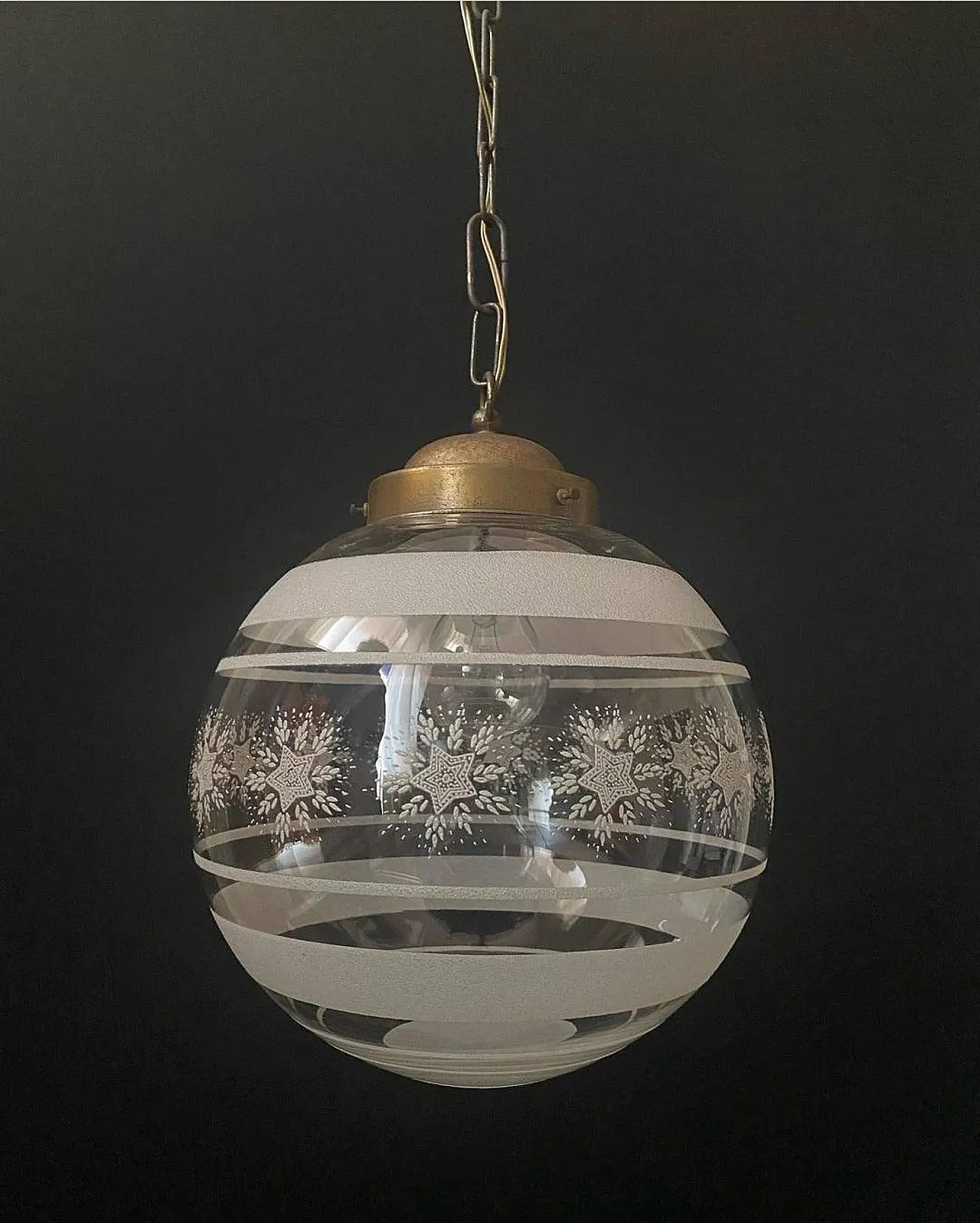 Lampadario in vetro e ottone, anni '60 2