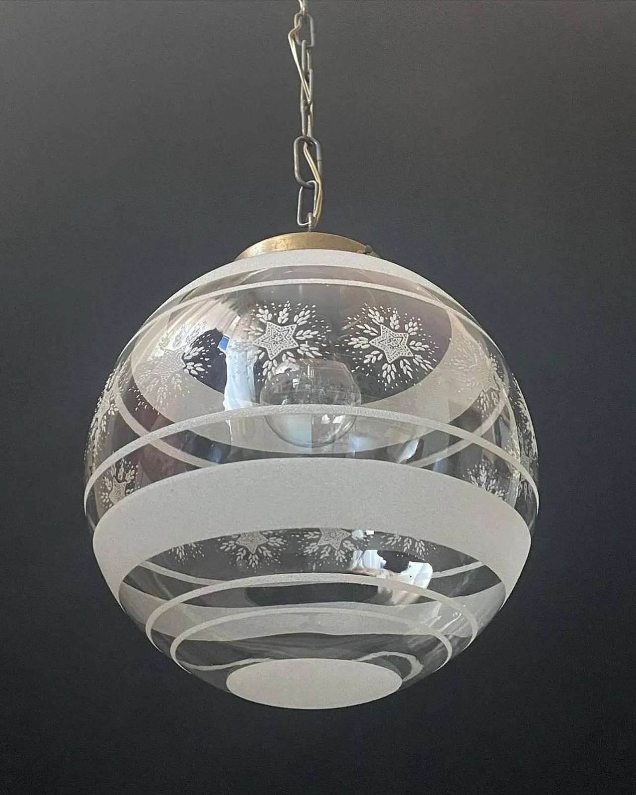 Lampadario in vetro e ottone, anni '60 3