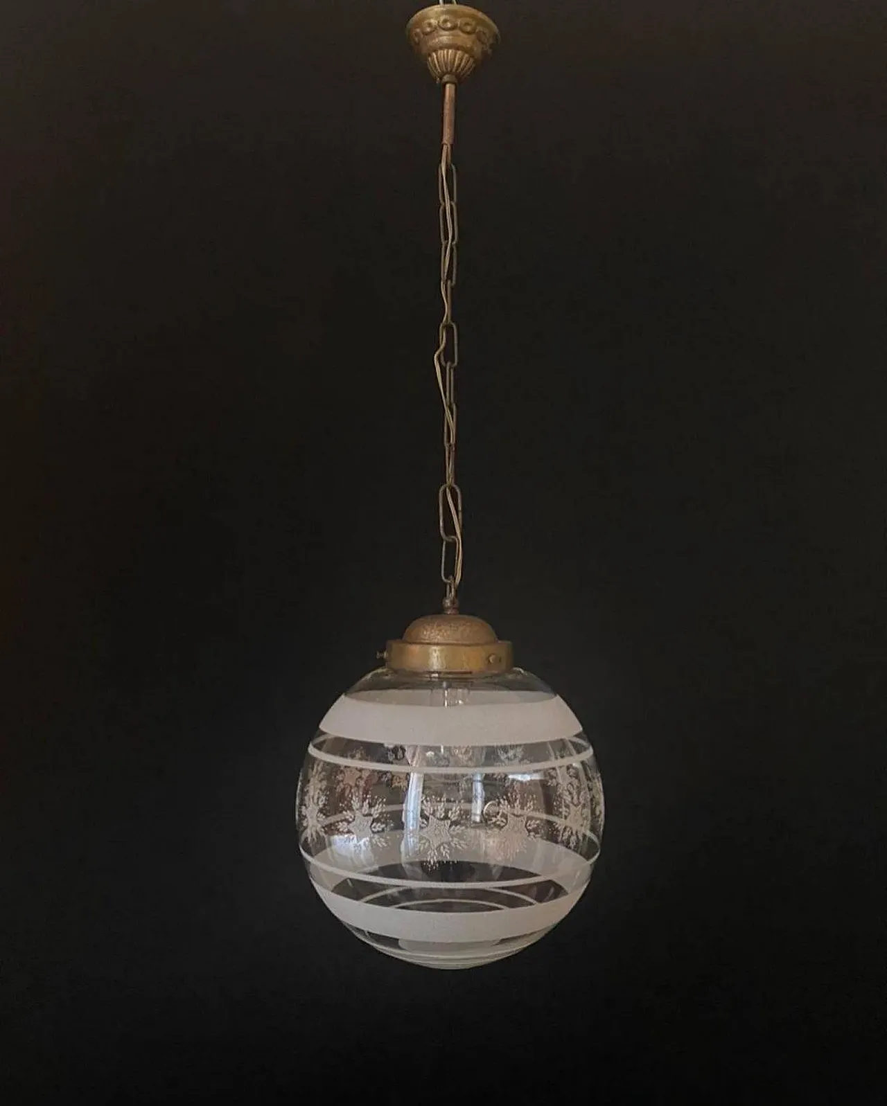 Lampadario in vetro e ottone, anni '60 4