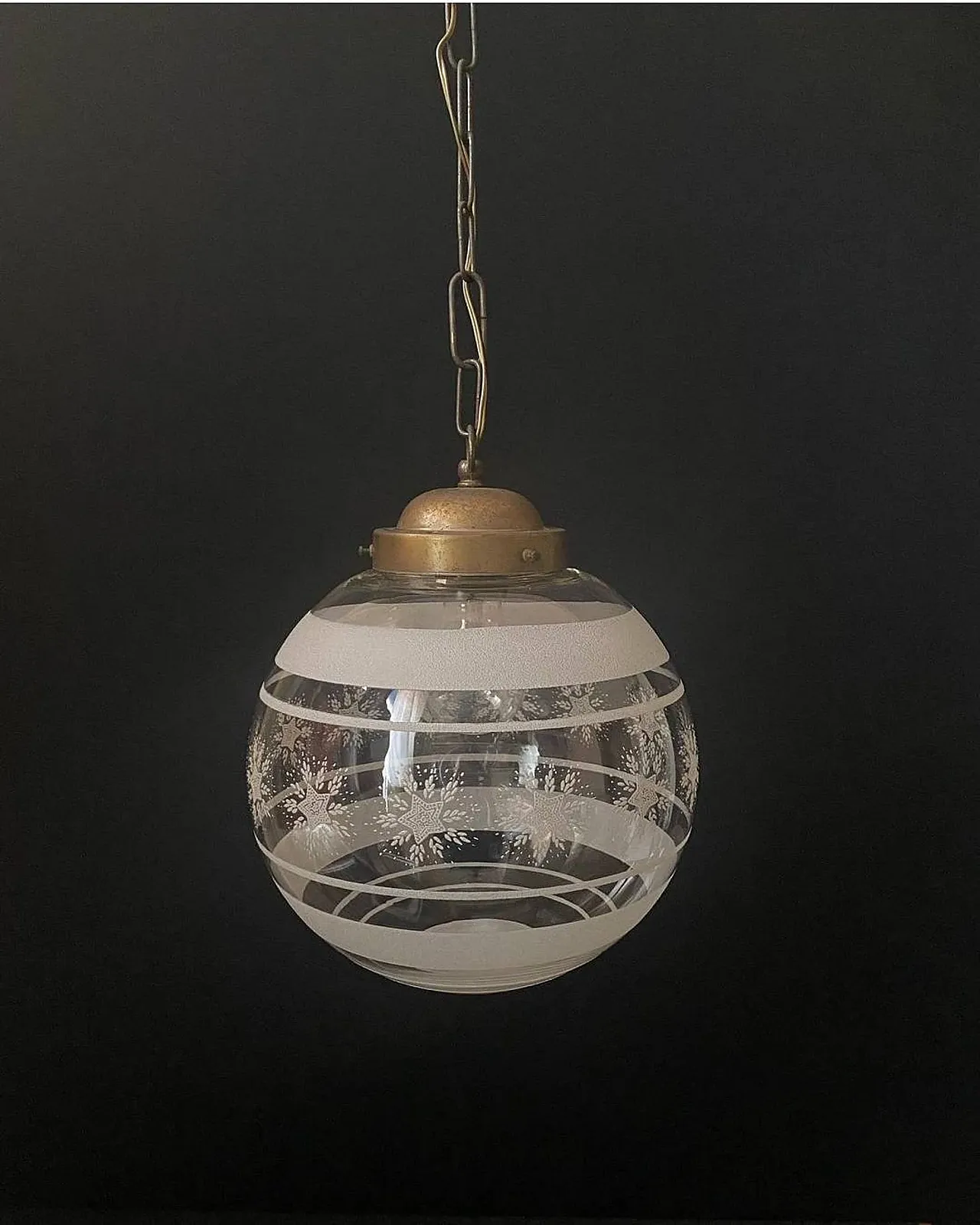 Lampadario in vetro e ottone, anni '60 5