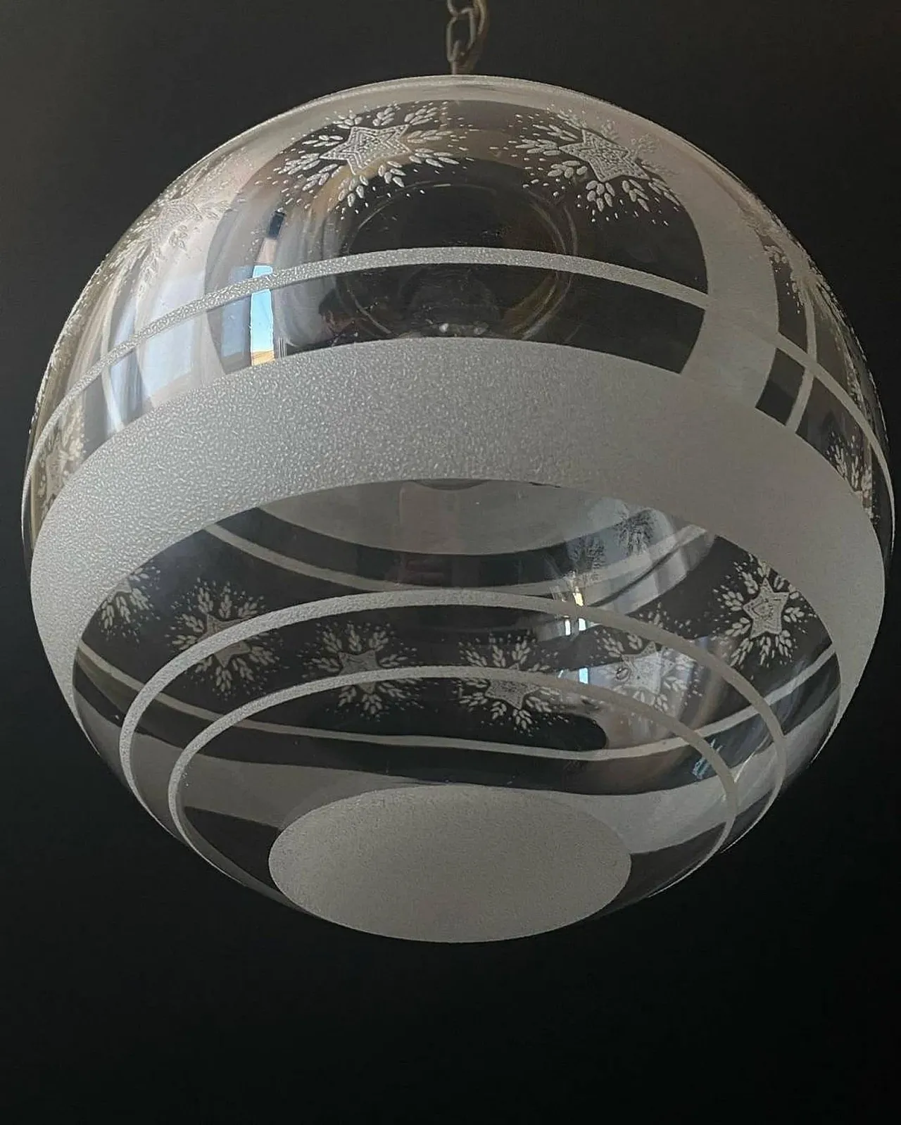 Lampadario in vetro e ottone, anni '60 6