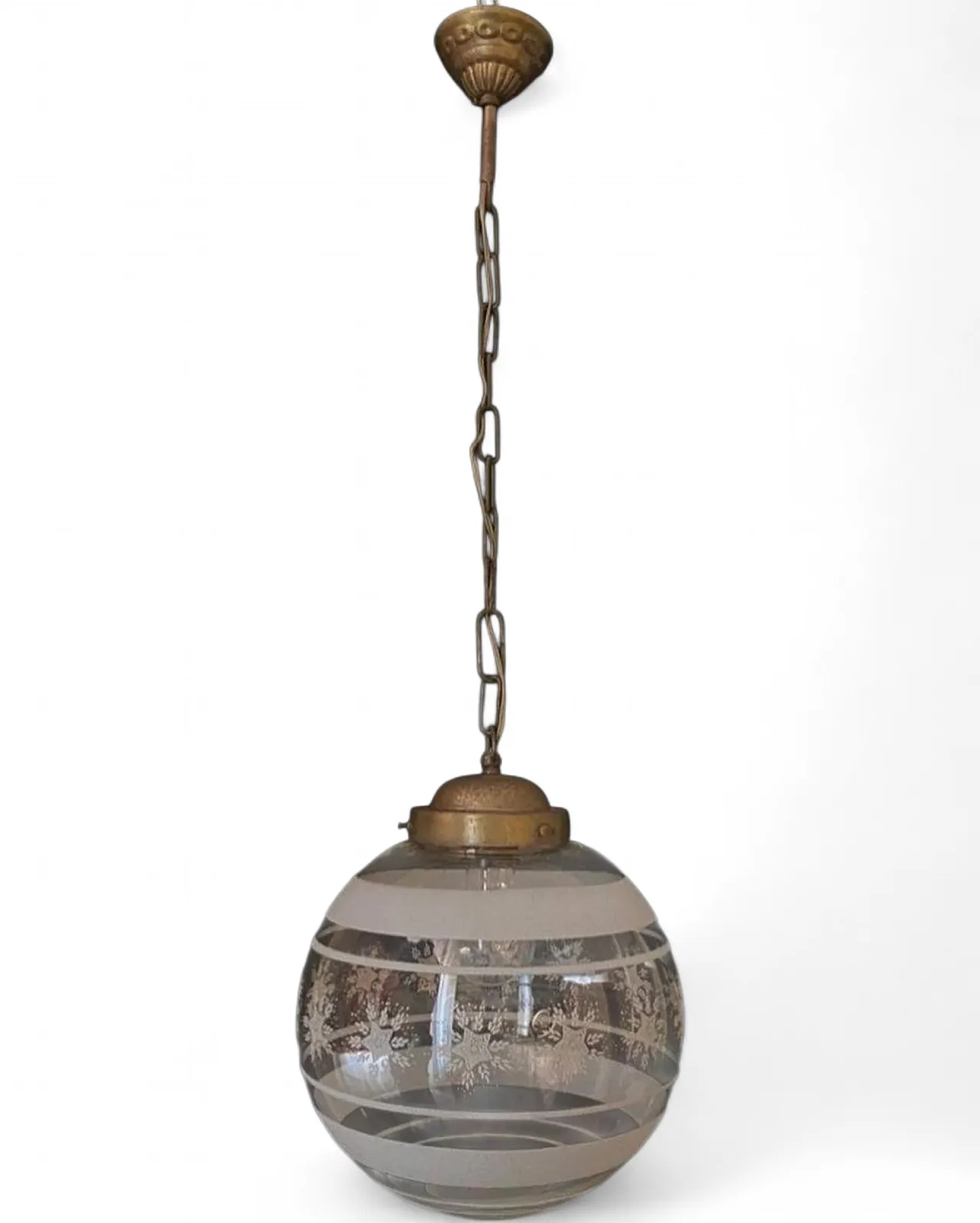 Lampadario in vetro e ottone, anni '60 7
